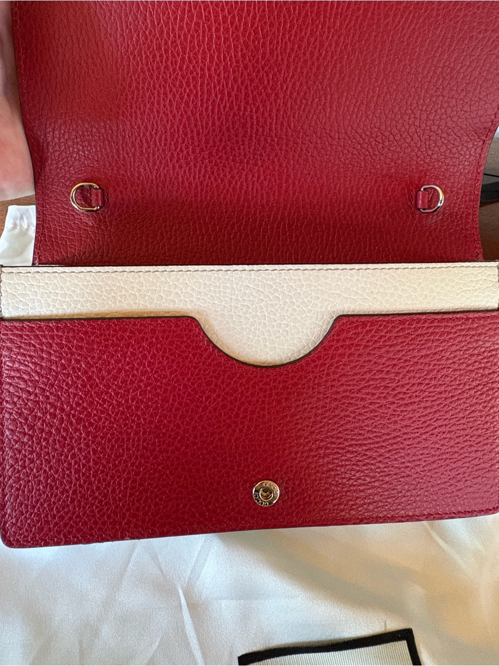 Gucci Navy Pebbled Leather Cross-Body/Clutch with Red & White Side Panels - Picture 7 of 13